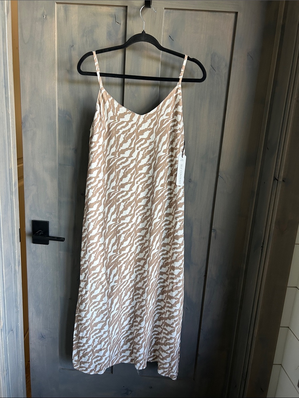 NWT Self Contrast Animal Print Slip Dress - Neutral Zebra Abstract Maxi Boho